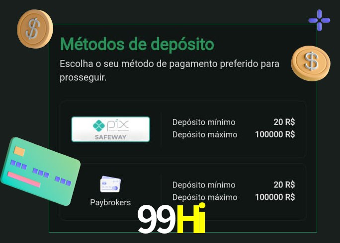 O cassino 99Hi oferece uma grande variedade de métodos de pagamento